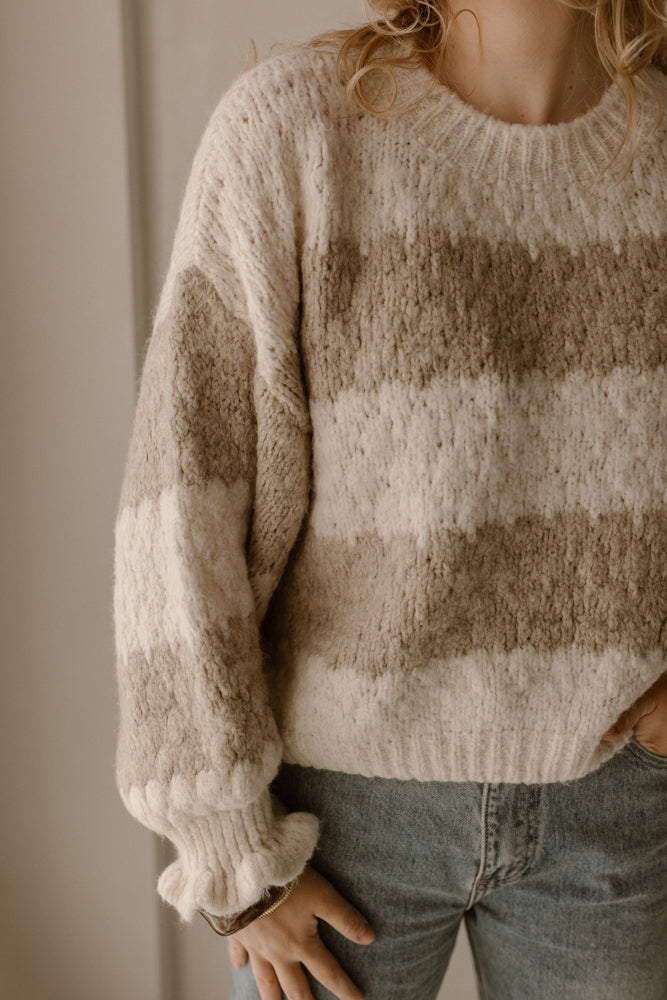 Trui Mees Taupe/Creme