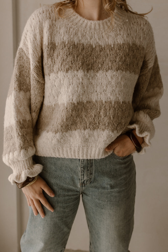 Trui Mees Taupe/Creme