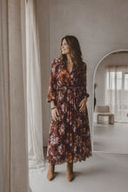 Jurk Sera flowers burgundy/orange