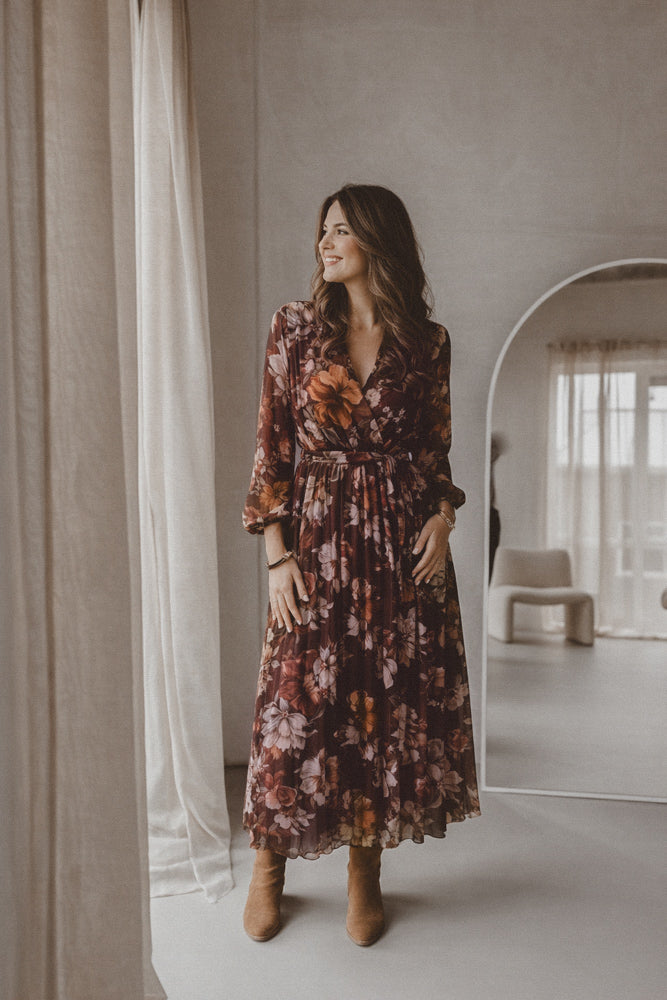 Jurk Sera flowers burgundy/brown
