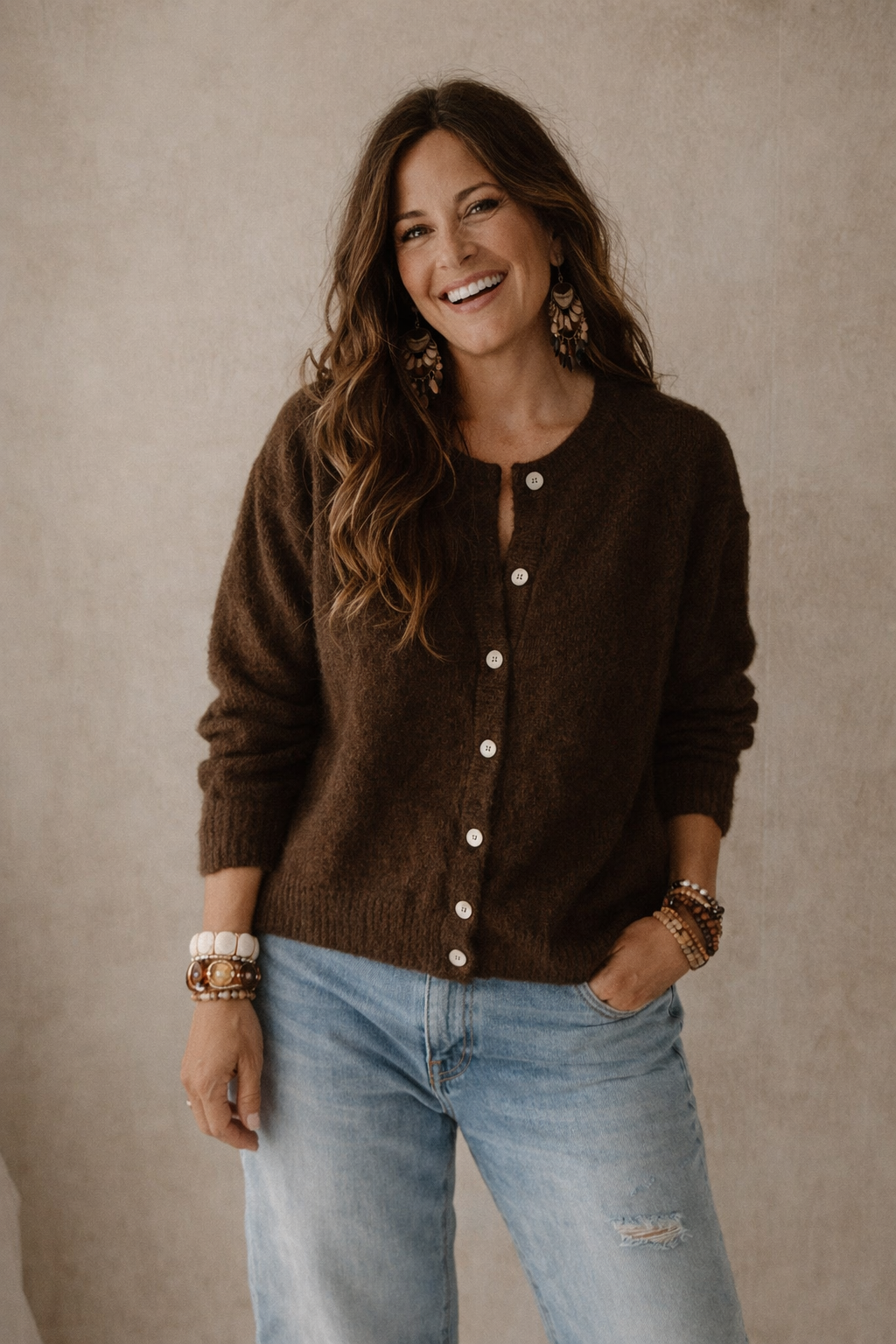 Strickjacke Moos Creme