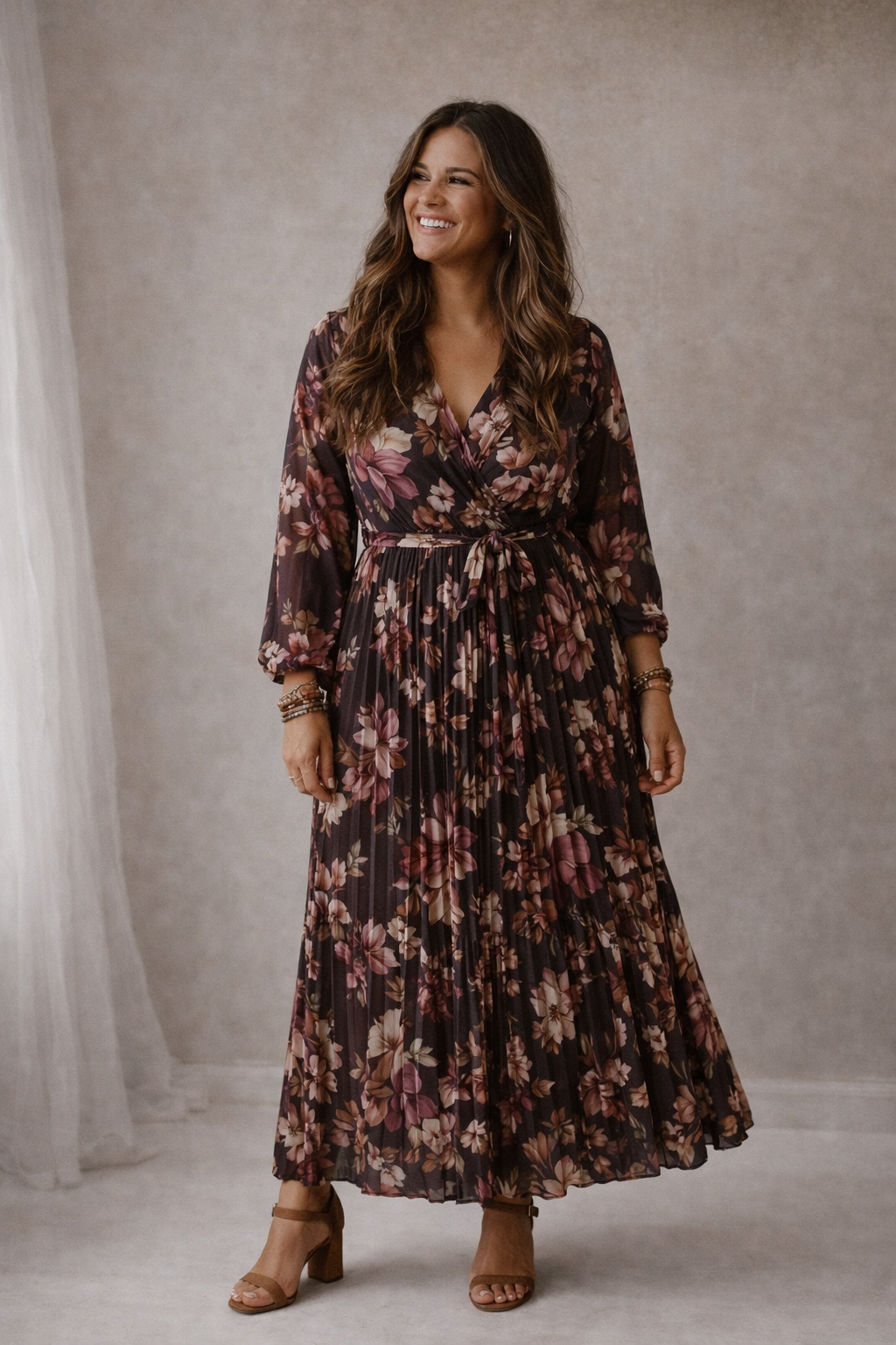 Kleid Sera Blumen braun/rosa
