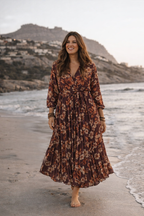 Jurk Sera flowers burgundy/orange