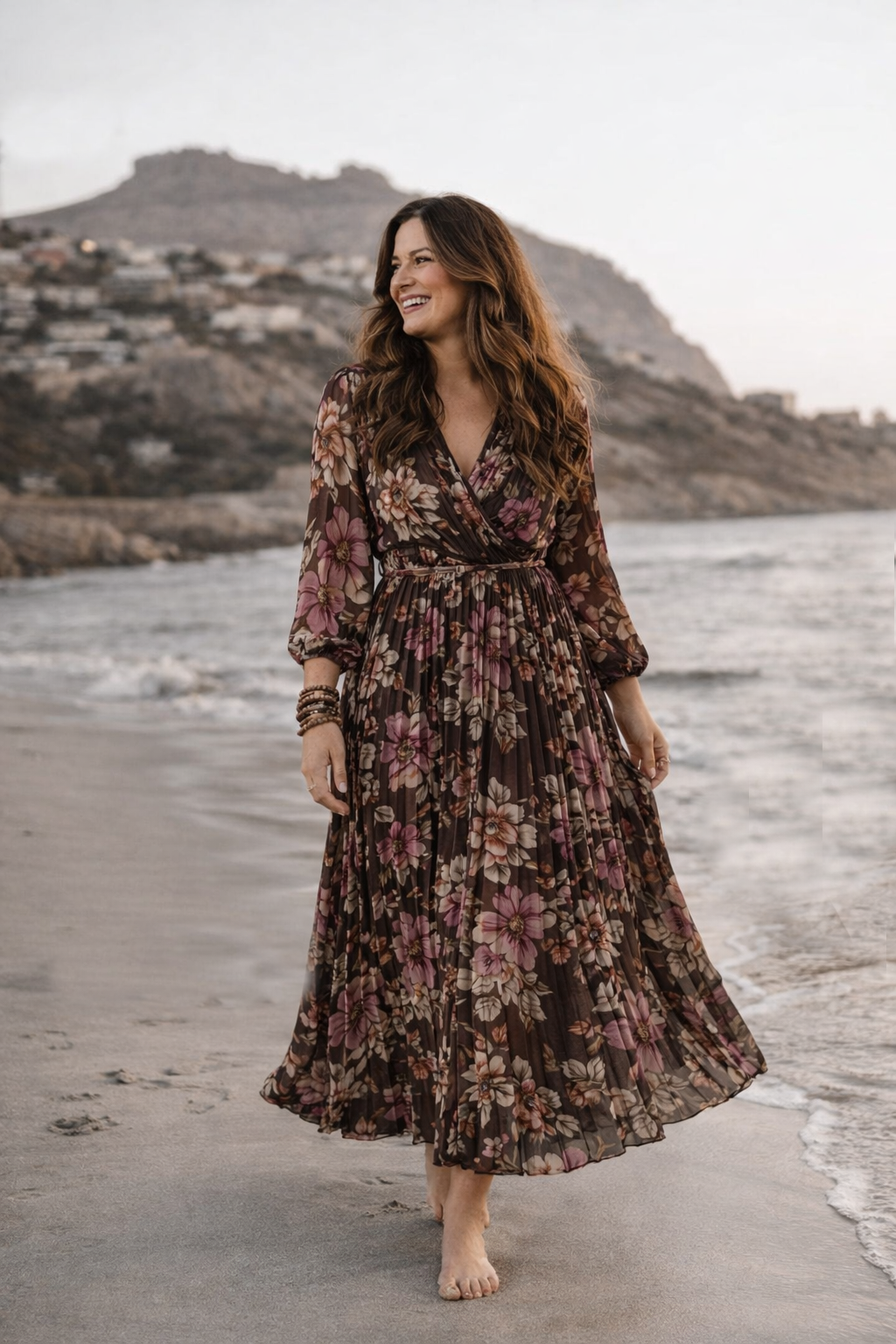 Kleid Sera Blumen braun/rosa