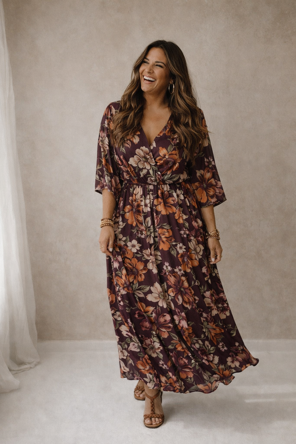 Kleid Blume Orange/Burgund