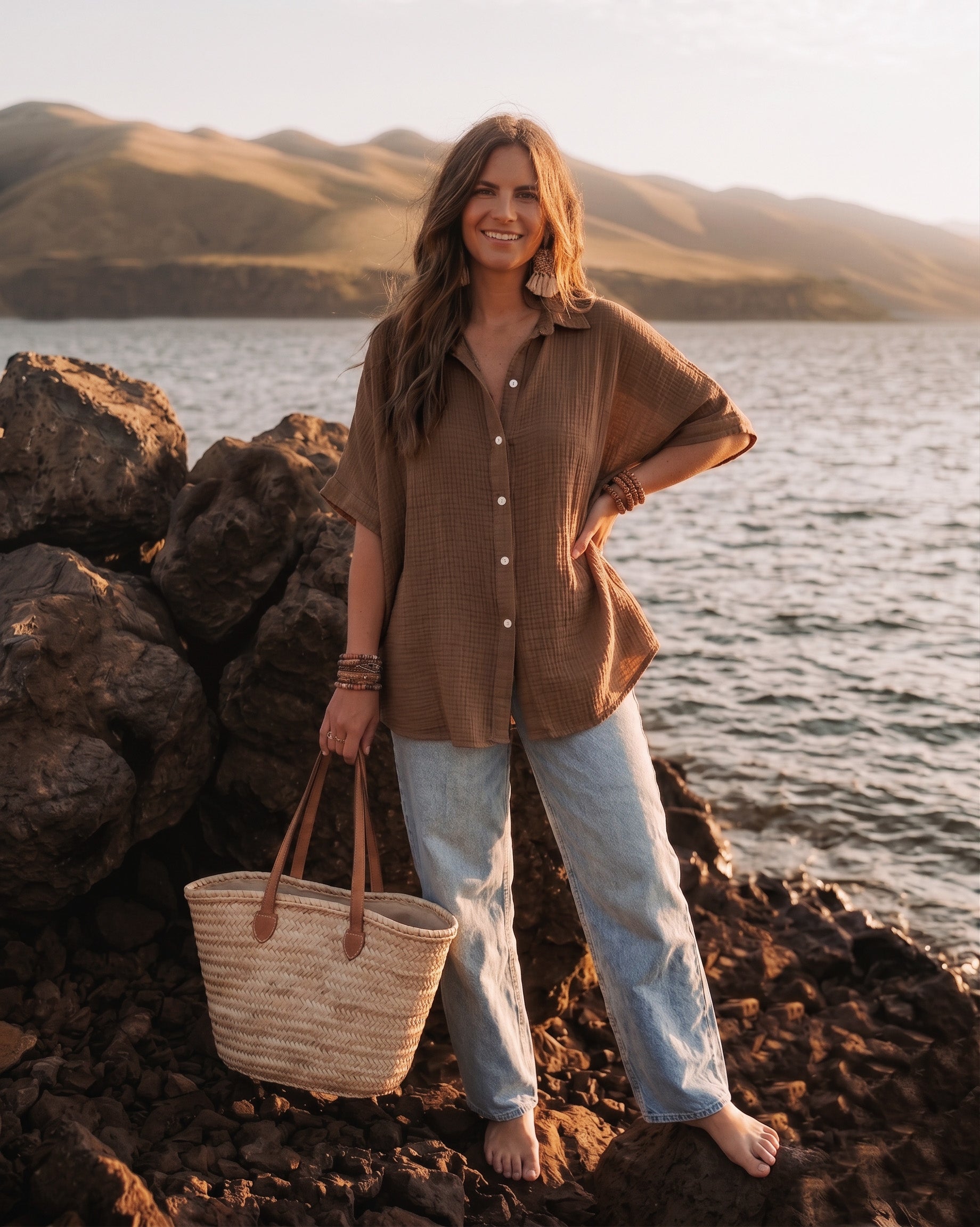 Blouse en mousseline taupe