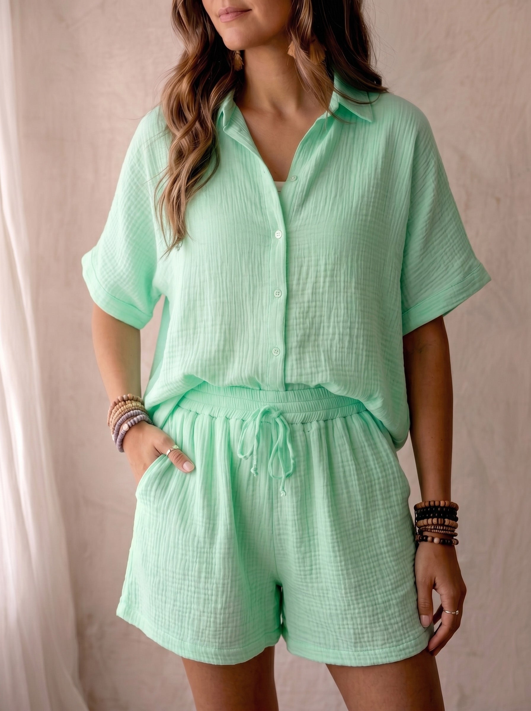 Kurzes Mousseline in Mint