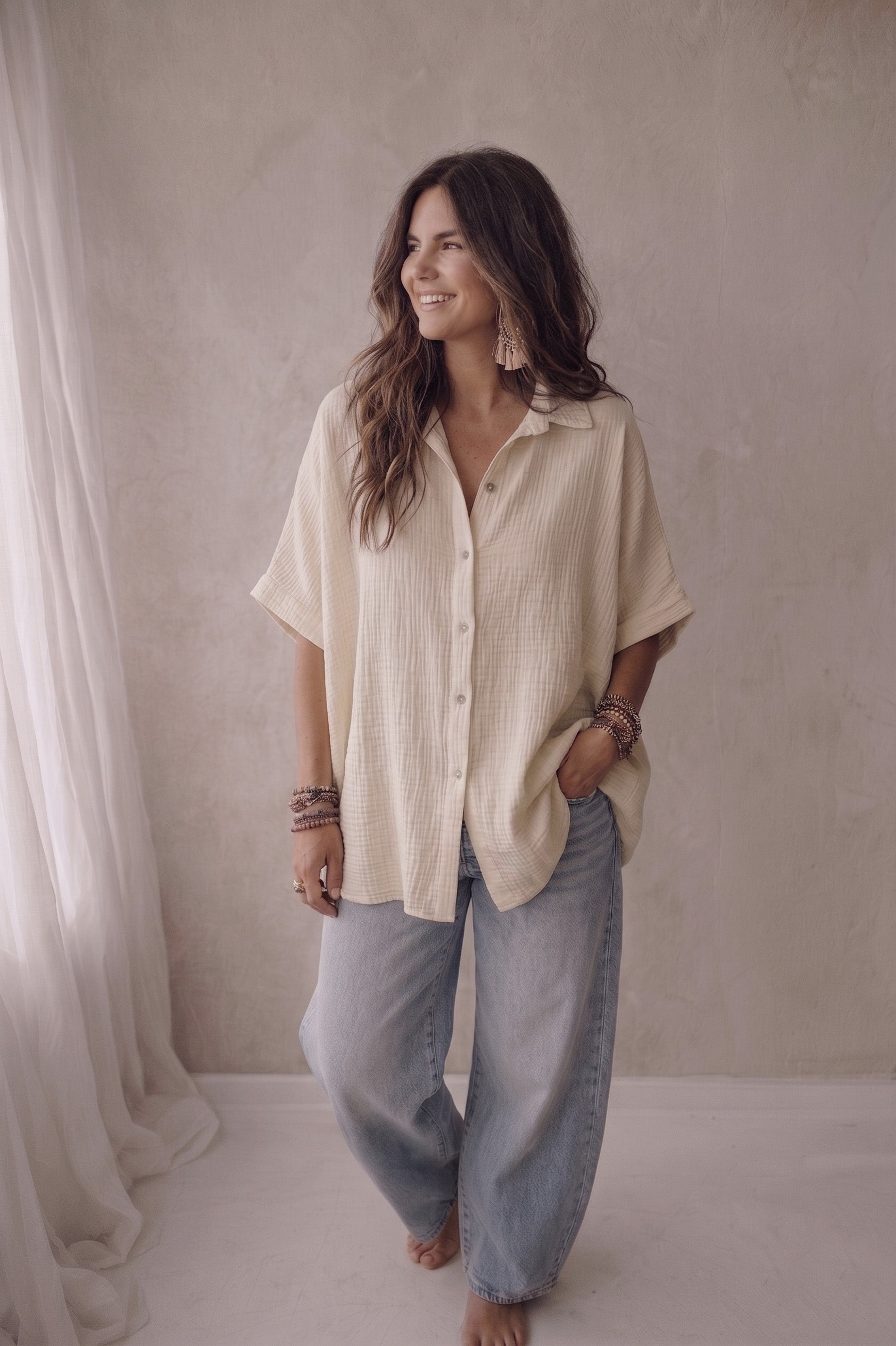 Blouse en mousseline beige