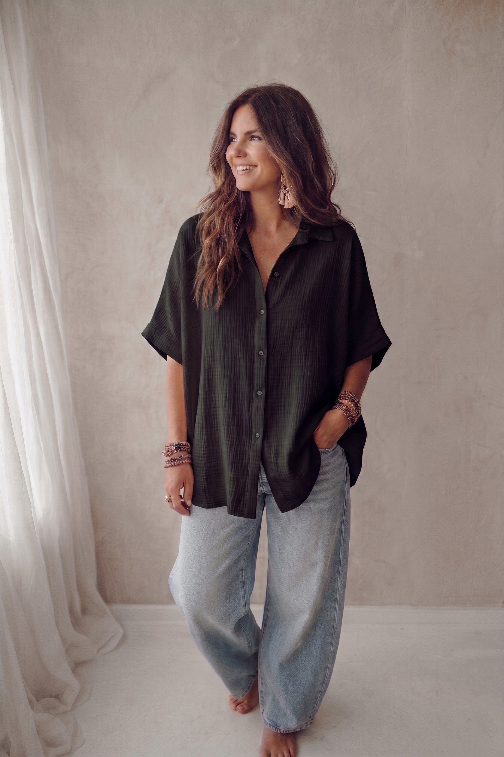 Blouse en mousseline verte