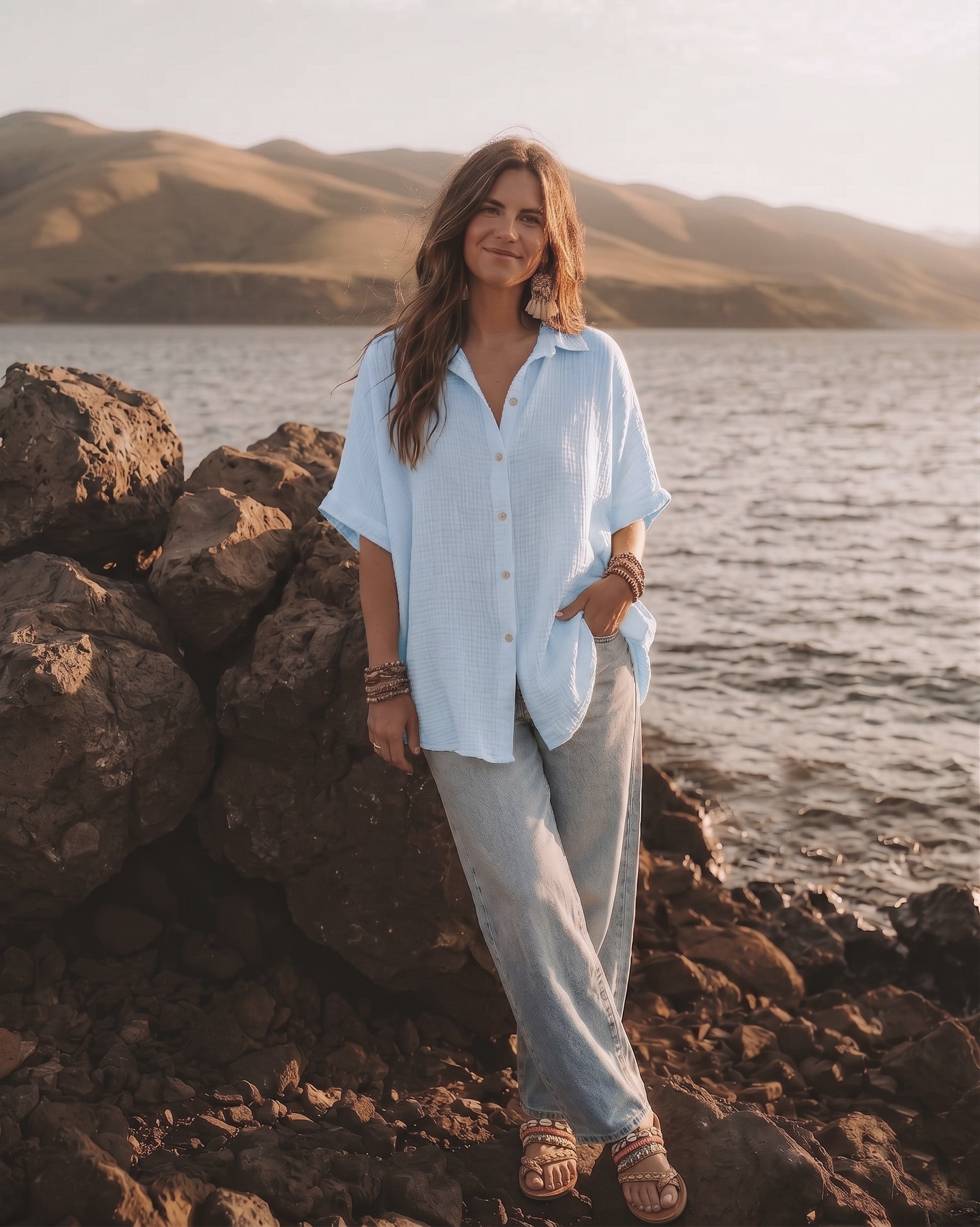 Blouse mousseline pêche