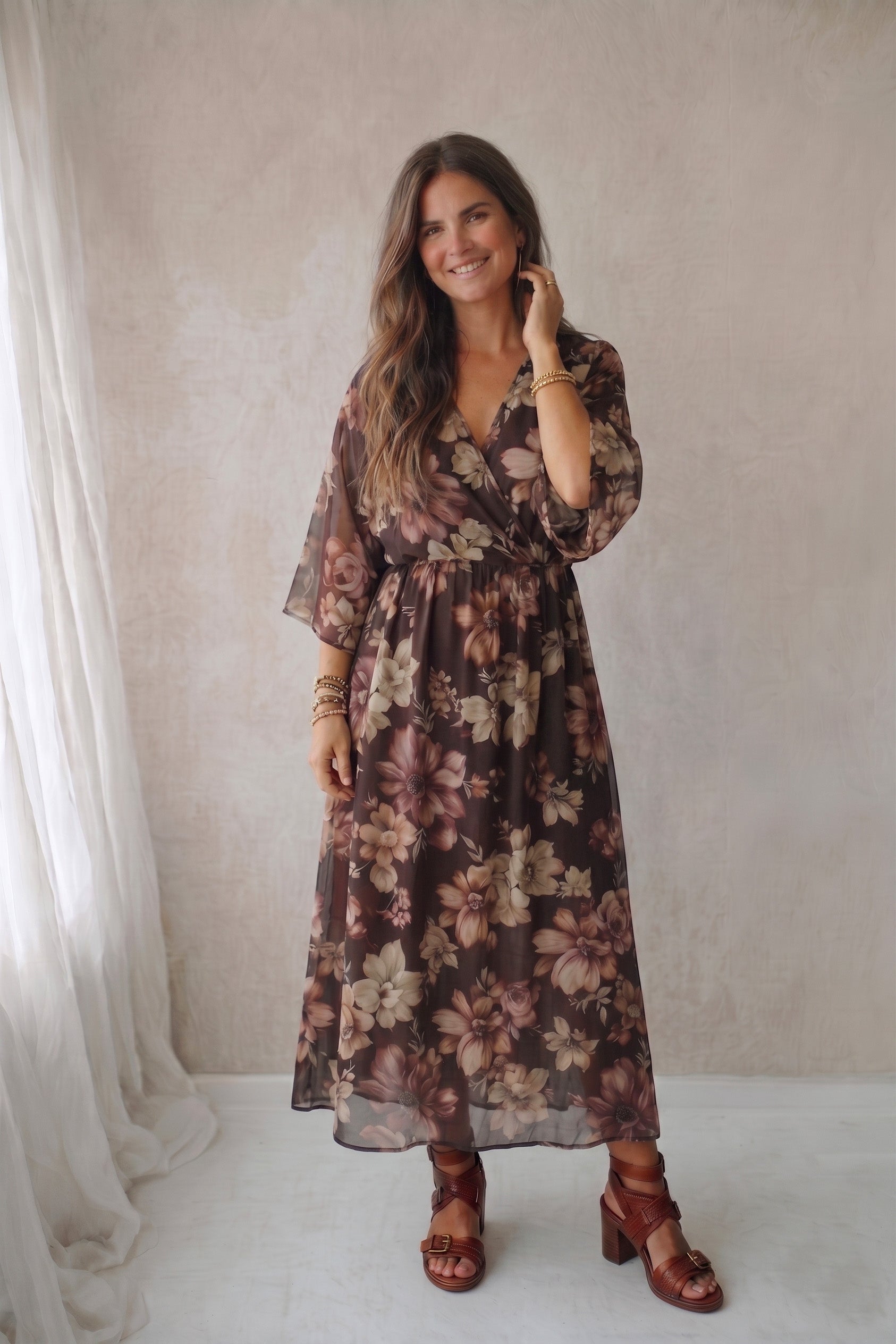 Kleid Puck Blumen braun/rosa