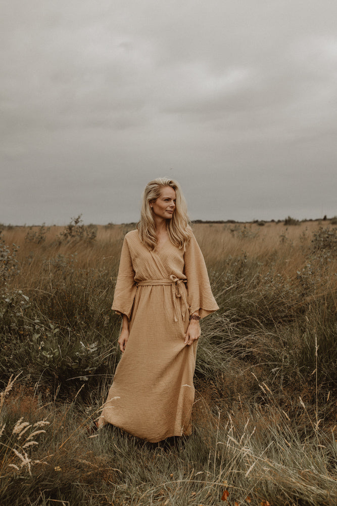 Jurk Jet Mousseline Licht camel
