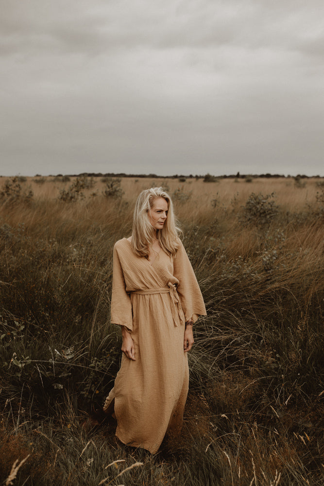 Jurk Jet Mousseline Licht camel