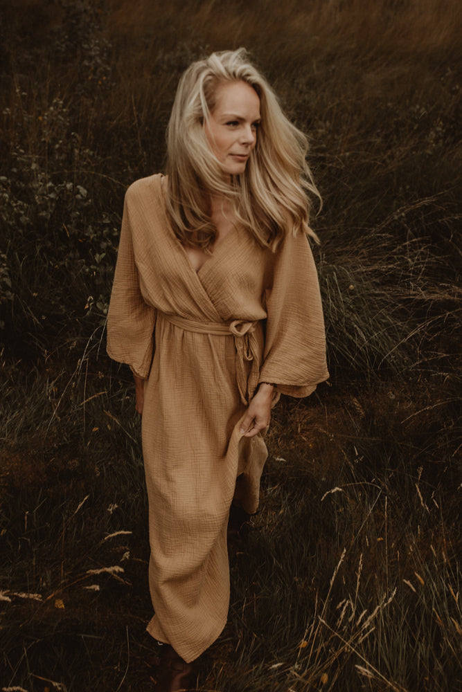 Jurk Jet Mousseline Licht camel