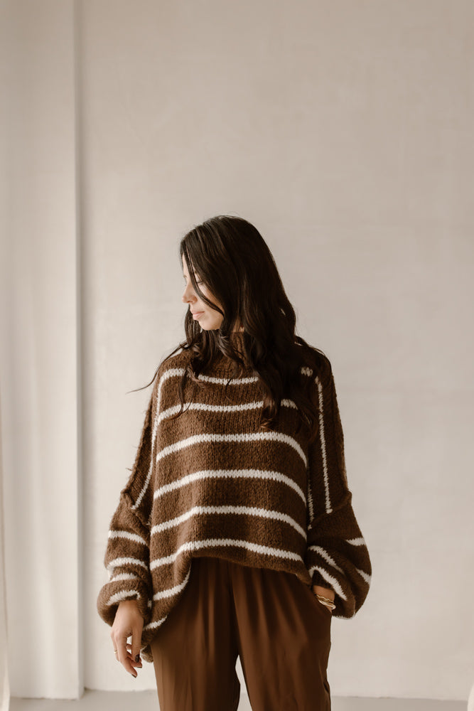 Trui maan stripe Bruin/Creme