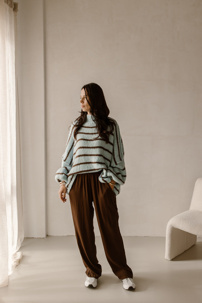 Trui maan stripe Licht Blauw/Bruin