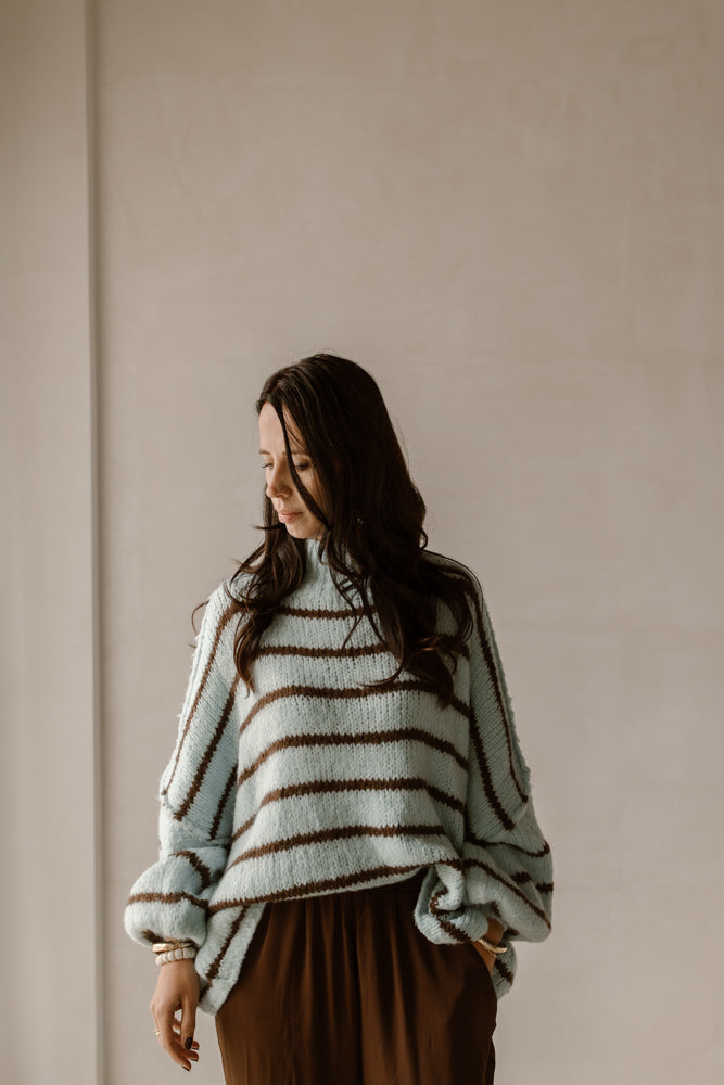 Trui maan stripe Licht Blauw/Bruin