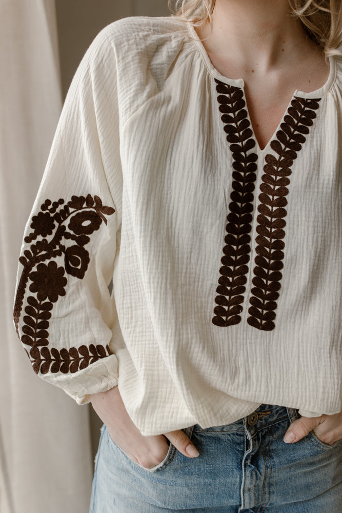 Bluse Mia Creme/Braun