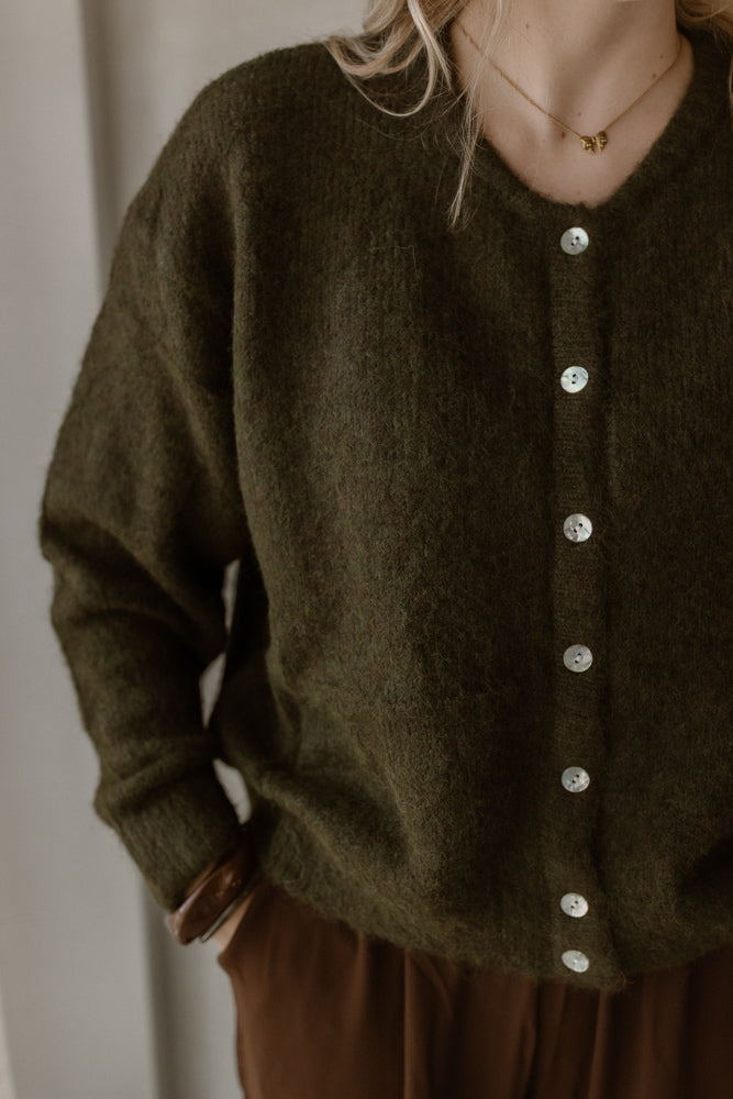 Strickjacke Moos Creme