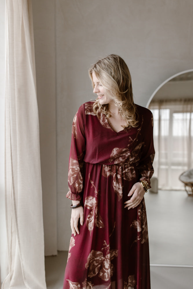 Kleid Modell Suze Bordeaux/Geblümt