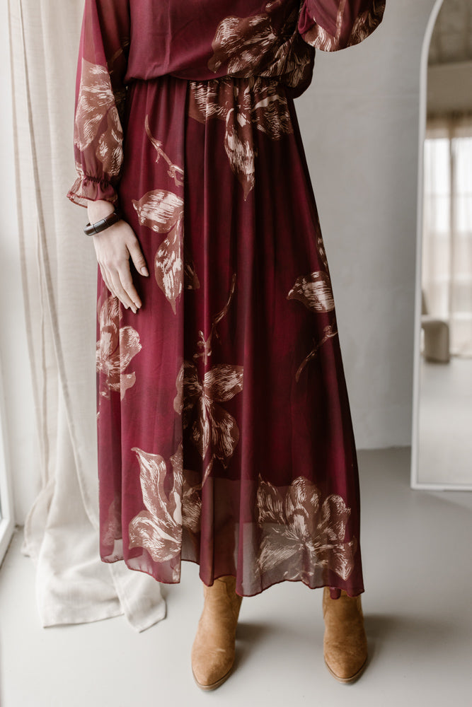 Kleid Modell Suze Bordeaux/Geblümt