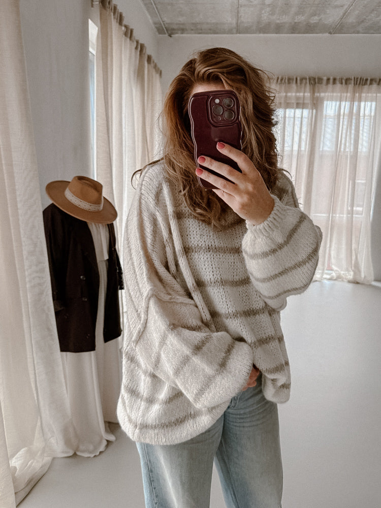 Trui maan stripe Creme/Licht Camel